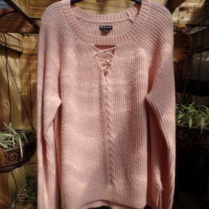 New Directions light coral with lace and cable detail sweater
